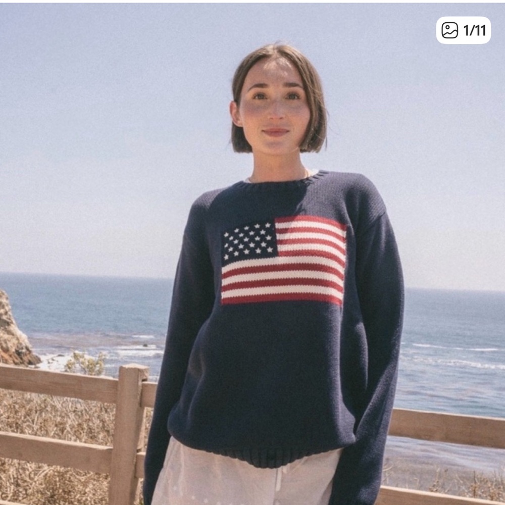 Brand Melville Navy American Flag Crewneck Sweater